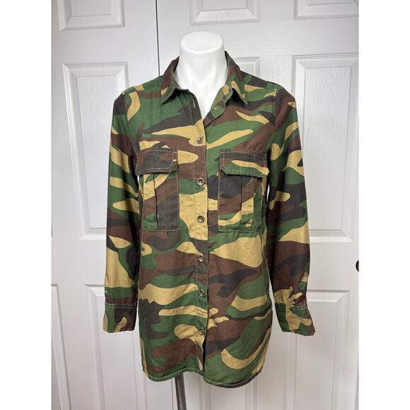 Zara Woman Camouflage Shirt Brown Green Small Button Down - Picture 2 of 7